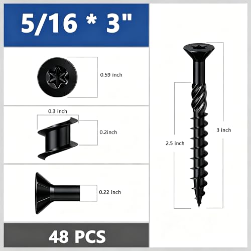 Image of Wensilon 5 /16 * 3 inch Black Deck Screws, (48pcs) 2 lbs.Exterior Wood Screws, Rust Resistant Epoxy Coated, Bronze, Star Bit