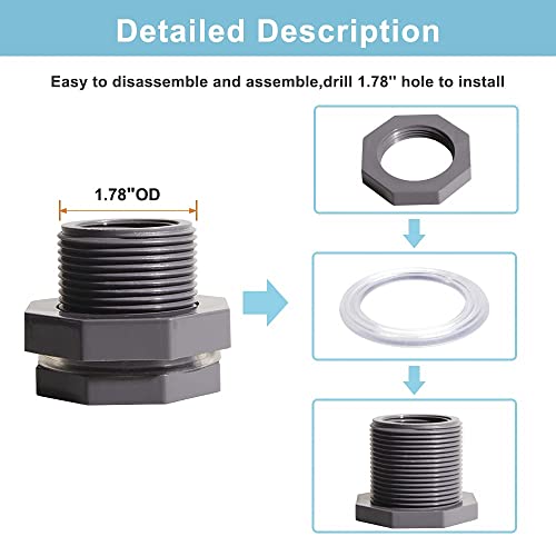 Ququyi 1/2 Inch Pvc Bulkhead Water Tank Connector Adapter Fitting With Plugs Thru-Bulk Pipe Fitting For Rain Barrels, Aquariums, Ponds(Set Of 3) #TOP3
