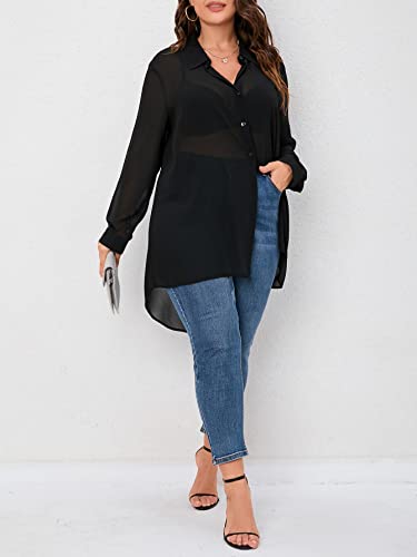 MakeMeChic Women's Plus Size Chiffon Button Down Blouse Long Sleeve High Low Button Up Shirt3