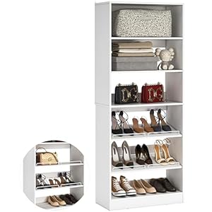 Unikito 25 closet organizer system freestanding shoe storage shelves standalone wood shoe rack heavy duty walk in closet tower for bedroom mudroom and entryway 25 w x 16 d x 80 h white  urban country home decor