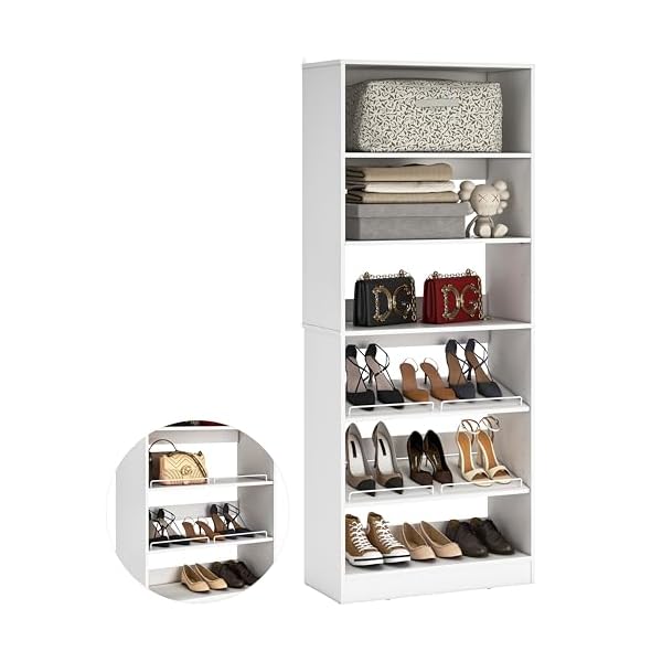 Unikito 25 closet organizer system freestanding shoe storage shelves standalone wood shoe rack heavy duty walk in closet tower for bedroom mudroom and entryway 25 w x 16 d x 80 h white  urban country home decor