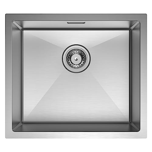 CECIPA Spülbecken Edelstahl, Spüle Küche 1 becken 50x45cm, inkl. Überlauf und schnell Ablaufgarnitur, Langlebig und stilvoll Küchenspüle für ab 50er...