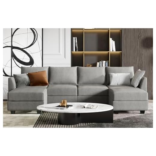 HONBAY Modular Sectional Sofa U Shaped Couch with Reversible Chaise Modular Couch Sectional Sofa with Ottomans, Grey