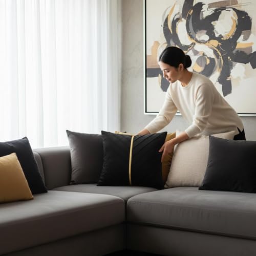 Image of 20x20 inch Velvet Pillow Covers Pack of 2 Gold Decor Black