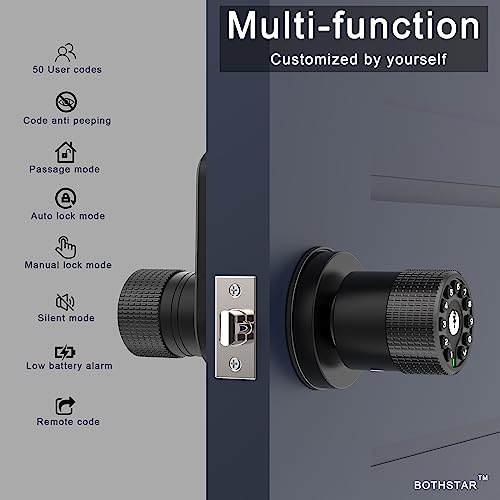 BOTHSTAR Keypad Door Knob with Key,Keyless Entry Door Lock, Code Locks Door Knob, Auto Lock,50 User Code,Easy to Install,for Home,Office,Bedroom,Garage,No Deadbolt, YJ22-BK, Double Sided Matte Black