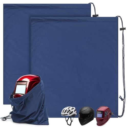 Yeyeplum Motorcycle Helmet Bags Welding Hood Bag with Drawstring Locking Large Lightweight Microfiber for Motorcycle Sports Riding Travel Bicycle Snowmobile Helmet Storage(Blue 2 Pcs)