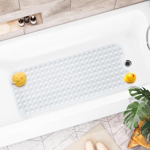Tapis Antidérapant Carré pour la Salle de Bain, 100 x 40cm Tapis Antidérapant de Grande Taille pour la Baignoire avec Ventouses, Trous de Drainage Extra Larges pour la Salle de Bain, la Salle d'eau