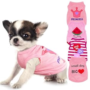 4 Pieces Dog Clothes for Small Dogs Girls Summer Autumn Cute Puppy Clothes Soft Pet Dog Shirts Chihuahua Teacup Dog Cat Clothing Pink Costume (XX-Small)