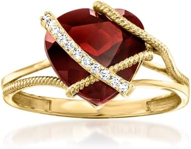 Ross-Simons 3.60 Carat Garnet Heart Ring With Diamonds in 14kt Ye...