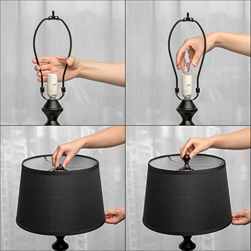 Black Lamp Shades Set Of 2, Medium Drum Spider Lampshade With 2 Pack Lamp Harp And Finial, Hand Craftedn Modern Fabric Lamp Shade Replacement For Table And Floor Lamps, 10X12X8 Inch #TOP4