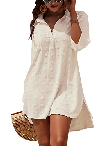 Image of Blooming Jelly Womens Swimsuit Coverups White Chiffon Bikini Swimwear Beach Cover Up Dress Shirt