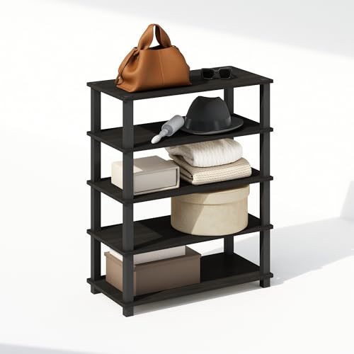 Image of Furinno Turn-S-Tube Storage Shelves Set of 2, 3-Tier Stackable Standing Shelf, Open Corner Shelf, for Organization and Storage, Living Room, Garage, Home Office, Espresso