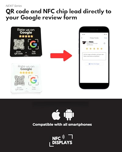 Aufsteller/Aufkleber-Karte für Google Bewertungen - mit QR-Code und NFC - 6x6 cm (1x Pack-weiß-Englisch)