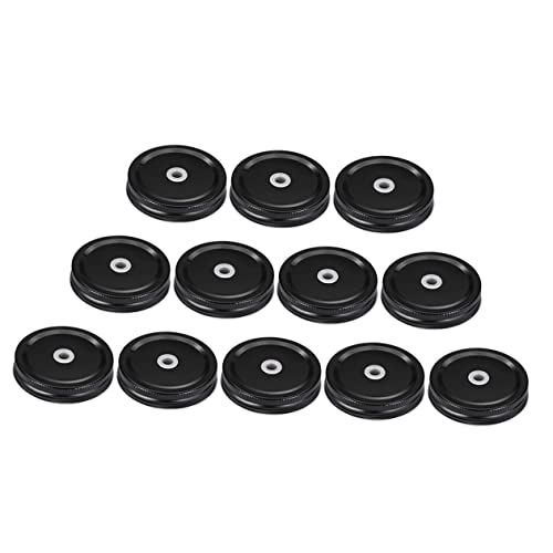 Hoement 24stücke Jar Lids Mit Strohhalmloch Wiederverwendbare Deckel Für Einmachgläser Auslaufsicher Mit Silikonring Schwarz Für Getränke Und Bubble Tea