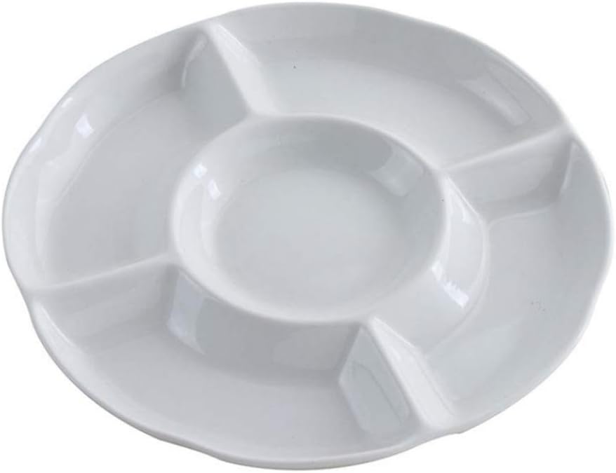Cabilock 9 Inch White Plastic Divided Appetizer Serving Tray 5- Section Candy Snack Salad Desserts Dried Fruit Nuts Plate for Home Office Party : Home & Kitchen