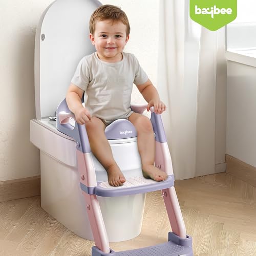 Image of Baybee Lumi 3 IN 1 Baby Potty Seat for Kids with Ladder | Foldable Western Toilet Seat with Step Stool & Adjustable Height | Portable Potty Training Seat | Toilet Chair for Kids 1 to 8 Years (Pink)