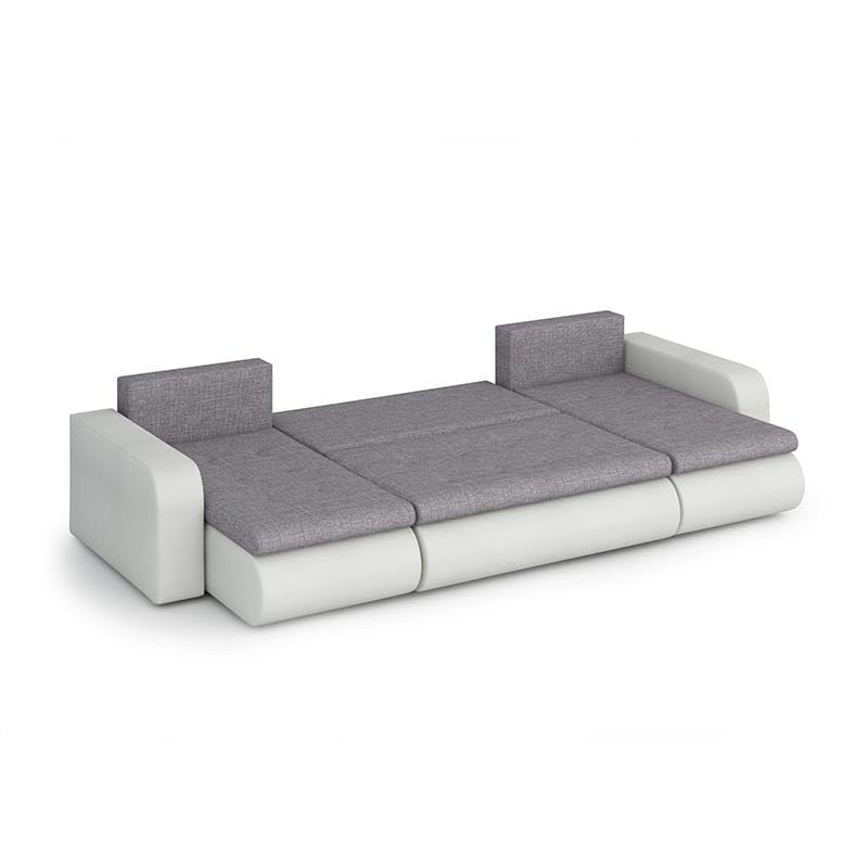 Easy4You Brooklyn Grau und Weiß Kunstleder Ecksofa U-Form 315 cm mit Schlaffunktion und Stauraum - Schlafsofa mit Bettkasten - Moderne Wohnzimmermöbel – Stoff: Lux32/Soft17 – Bild 4