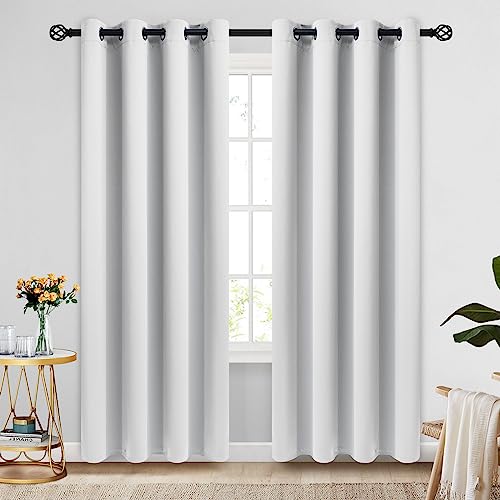 Image of COSVIYA Grommet Room Darkening Greyish White Curtains 84 inch for Bedroom | Light Blocking Insulated Thermal Curtains for Living Room, Blackout Thick Polyester Window Drapes,52x84 inches, 2 Panels