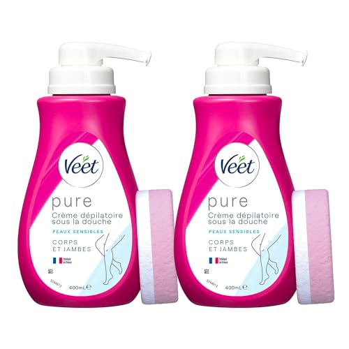 Veet - Crema depilatoria bajo la ducha para cuerpo y piernas – Piel sensible – 2 x 400 ml