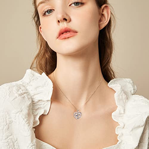 Bellna Heart Necklace For Women Lucky Horse 925 Sterling Silver With Cubic Zirconia Pendant Necklace For Teen Girls Birthday Graduation Anniversary's Day (B-Horse & Girl) #TOP2