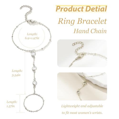 Image of Long tiantian Hand Chain Bracelet Gold Link Finger Ring Slave Bracelet