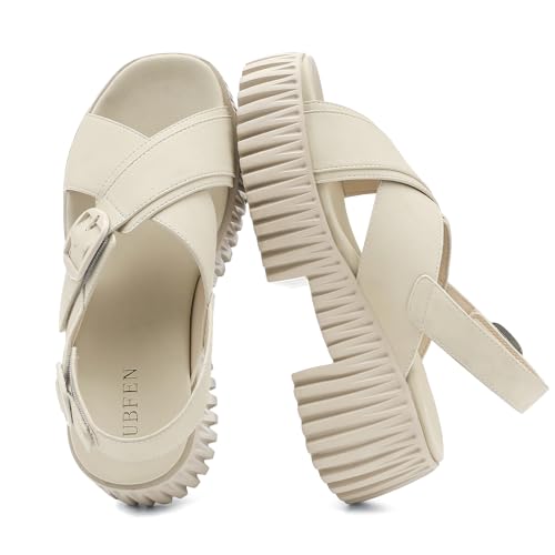Image of UBFEN Womens Platform Sandals With Arch Support Comfy Walking Wedge Crisscross Band Summer Casual