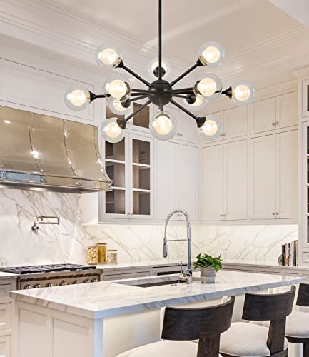 12 Lights Sputnik Chandelier Black Modern Glass Globe Pendant Light Hanging Ceiling Light Fixtures For Dining Room Bedroom Living Room #TOP3