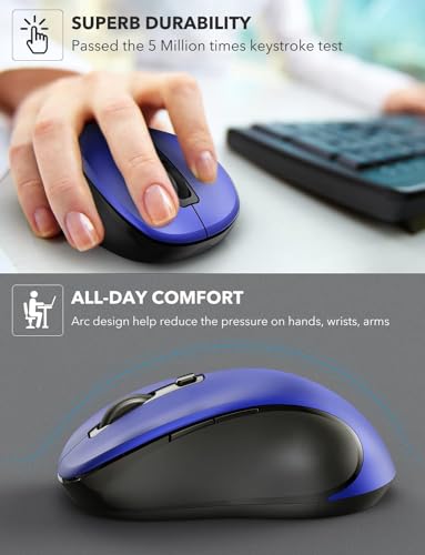 Image of Trueque Wireless Mouse for Laptop, Ergonomic 6-Button Mouse, Deep Blue | 2.4GHz USB receiver, back /forward buttons, 3 adjustable DPI levels, silent clicks, USB-C adapter, Windows /Mac /Chrome OS /Linux