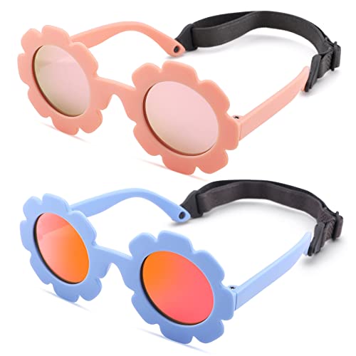 Image of Hycredi Flexible Bendable Flower Baby Polarized Sunglasses with Strap for Newborn Infant Girls Age 0-24 Months