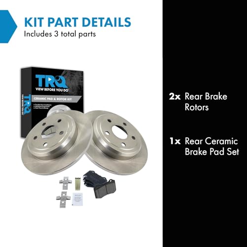 Image of TRQ Rear Brake Pad and Rotor Set Ceramic Solid Rotors Compatible with 2012-2019 Jeep Grand Cherokee 2018-2020 Dodge Durango