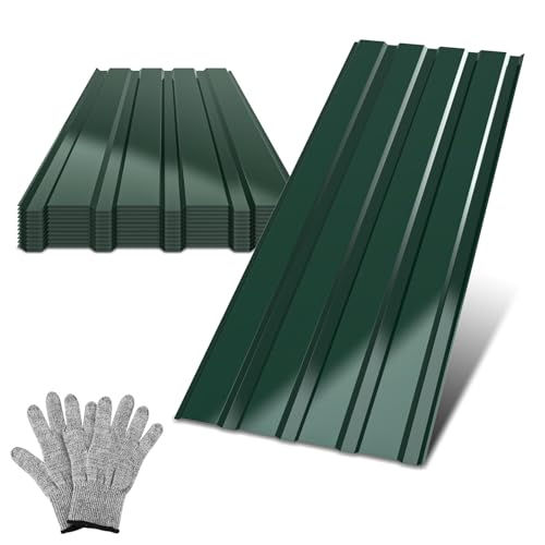 Peviasot Chapa perfilada para tejado, 24 unidades, 115 x 45 cm, color verde, acero, 0,25 mm, para cobertizos de jardín, cobertizos, incluye guantes, aprox. 12 m²