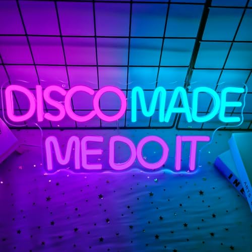 Image of Disco Made Me Do It Neon Sign Disco Led Neon Sign for Wall Decor Dimmable Neon Light Sign for Disco Party Light Up Sign for Music Bar Club Bedroom Disco Decor Disco Lover Disco Fever Party