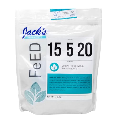 Image of Jack's Nutrients 15-5-20 Tap Water-Soluble Fertilizer, 2.2lbs - Lowers Water pH for Leaf and Root Growth in Continuous Liquid Feed Programs