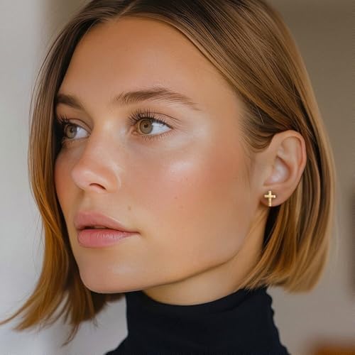 14K Solid Yellow Gold Lord Jesus Christ Crucifix Holy Cross Drop Dangle Christian Religious Stud Earrings2