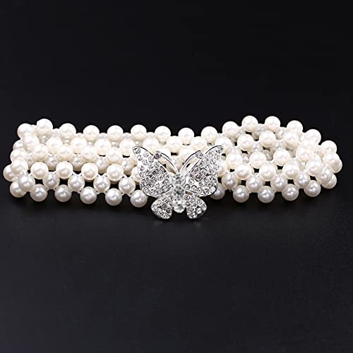 Elastic Pearl Belt Rhinestone Butterfly Sashes Crystal Wedding Waistband Bridal Dress Belt Bridesmaid Waist Belt Chain for Women Girls2