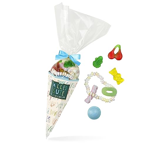 Zuckertüte Einschulung Blau, bunt gemischte Schultüte mit einer süßen Fruchtgummi- und Marshmallow Mischung, 120 Gramm, perfekt für den ersten Schultag