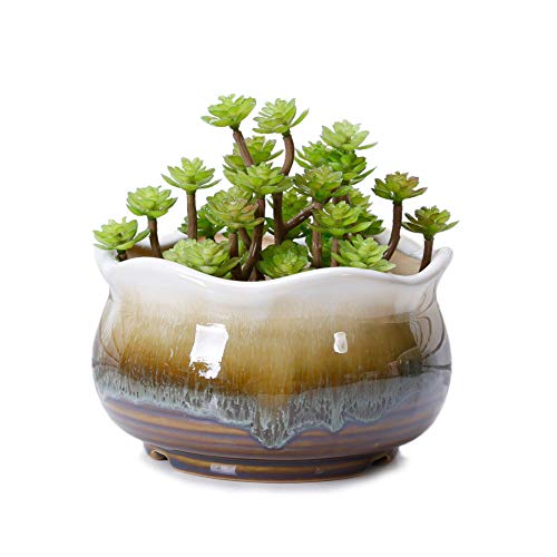 VanEnjoy Large Ceramic Succulent Pot, Multicolor Colorful Flowing Glazed, Indoor Home D&eacute;cor Cactus...