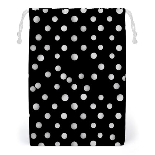 Drawstring Storage Bag Sports Cinch Sack Black White Polka Dots Gym String Bags for Travel Swimming Beach