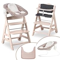 Hauck Beta Plus Highchair Newborn Set – Baby High Chair from Birth with 2-in-1 Newborn Bouncer Attachment, Seat Cushion & Feeding Tray – Whitewashed
