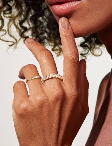 dochais 5pcs stackable gold silver rings for women non tarnish dainty cubic zirconia rings 14k gold plated minimalist wedding band rings set trendy statement stacking rings size 5-10