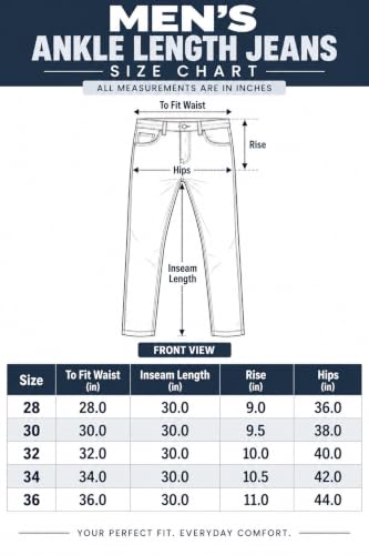 Image of London Hills Men's Ankle Length Denim Jeans | Slim Fit Ankle Jeans for Men | Casual Wear | No Alteration