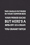  They Should Put Prizes in Your Tampon Box Your Period Sucks But Here\'s a 50% Off Ice-Cream You Cranky Bitch Period Tracker: Record Menstrual Cycle ... Mood, Bleeding Flow Intensity & Pain Level