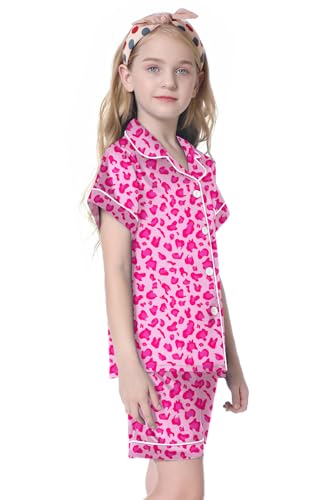 Image of Umeyda Women & Girls Pajamas Set, Soft Satin Lightweight Silk Button-Down Top with Shorts 2 Piece PJS for Mom Boys Kids Gifts