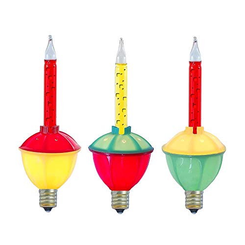 Novelty Lights Replacement Bubble Lights 3 Pack Traditional Red/Yellow Liquid with Multicolor Bases Vintage Glass Holiday Bulbs with Flowing Liquid 5 Watts Each C7/E12 Base
