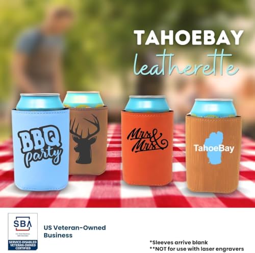 Image of TahoeBay Leatherette Can Cooler Sleeves in Bulk, 12-Pack, Black | Blank Faux Leather, Plain Neoprene Beer Coolers for 12 oz Cans, Blanks for Heat Transfer Vinyl, Groomsmen Gifts, Party Favors