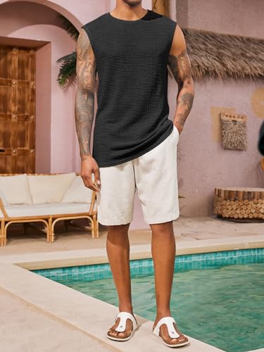 Runcati Mens Waffle Tank Tops Sleeveless T-Shirts Athletic Muscle Summer Beach Hippie Shirts4