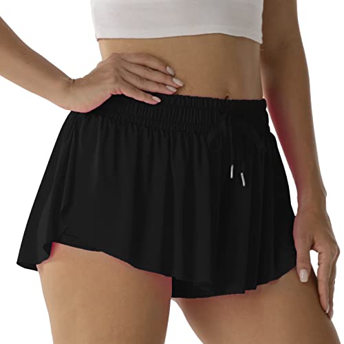 flowy athletic shorts for women running tennis butterfly shorts girls 2-in-1 double layer quick-drying comfy shorts
