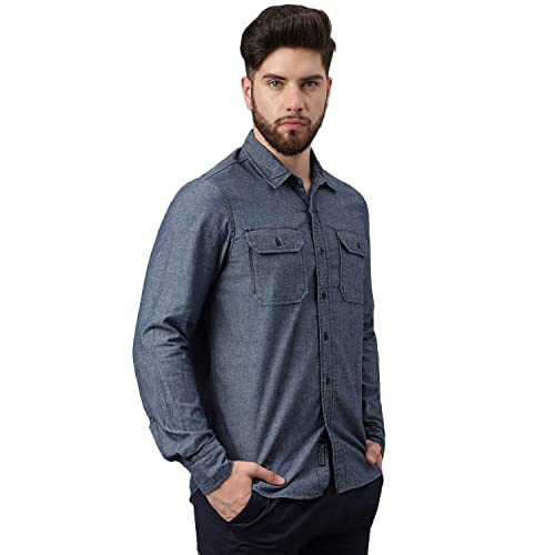 Image of Woodland Men Cotton Solid Regular Fit Long Sleeves Shirts