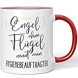 JUNIWORDS Tasse, Engel ohne Flügel nennt man Hygienebeauftragter, Rot (5167509)
