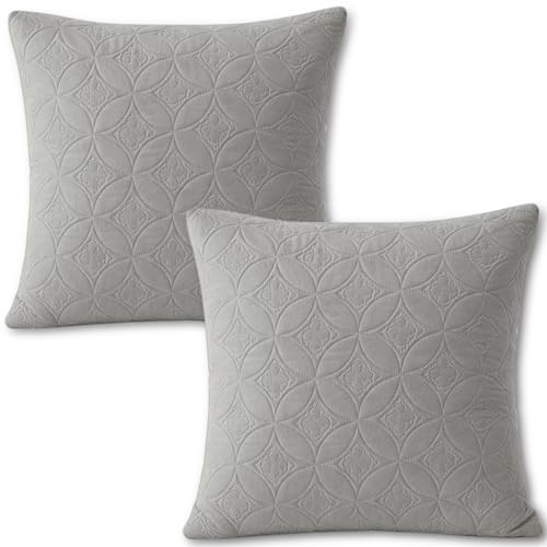 Image of HOKIPO 100% Leakproof Quilted Cushion Cover for Sofa 22x22 Inches, Set of 2, Serene Grey (AR-6281-LGRY*2)
